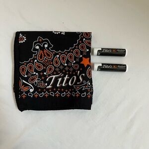 Tito's Handmade Vodka Black Orange Paisley Bandana Scarf AND 2 Lip Balms Vanilla